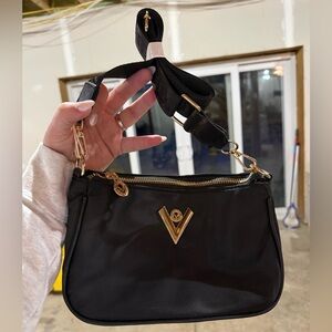 Valentino Orlandi Black Crossbody Bag with Gold Details